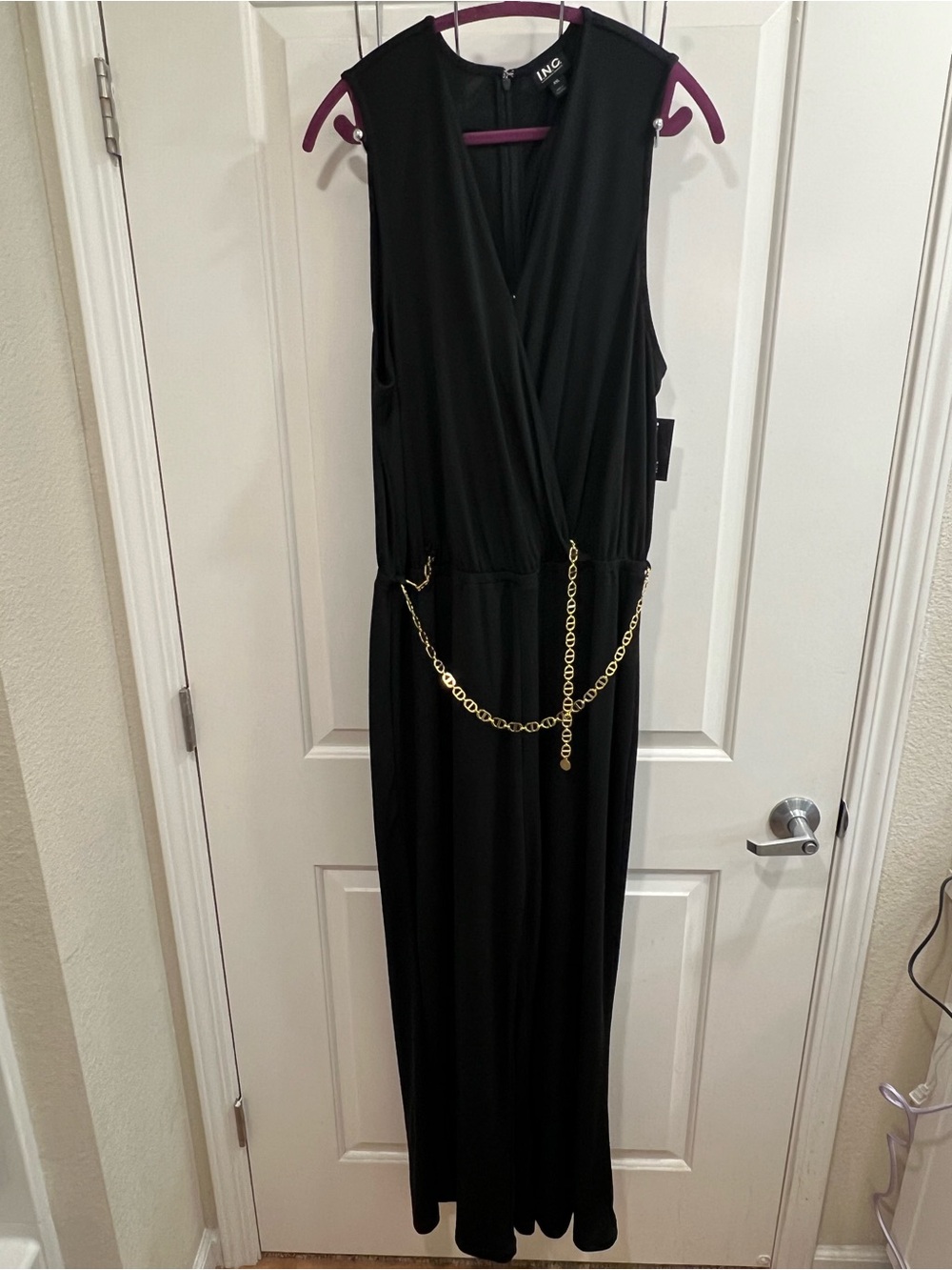 INC Black Sleeveless Jumpsuit with Gold Chain NEW